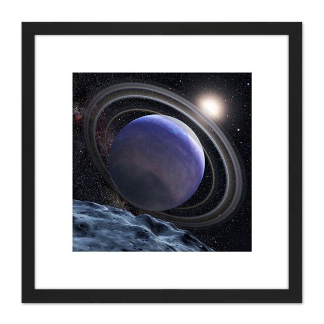 Artery8 Space NASA ESA Giant Planet HR8799b Rings Illustration 8X8 Inch Square Wooden Framed Wall Art Print Picture with Mount in Black - image 1