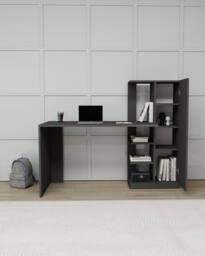 Destina Home Yagiz Computer Desk with Cabinet & Shelves in Dark Grey - Size: 2 Pack - thumbnail 2