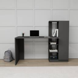 Destina Home Yagiz Computer Desk with Cabinet & Shelves in Dark Grey - Size: 2 Pack - thumbnail 1