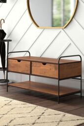 Living and Home Modern 2-Drawer Metal and Wood Entry Bench Shoes Storage Shelf in Walnut - thumbnail 2