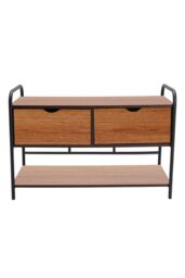 Living and Home Modern 2-Drawer Metal and Wood Entry Bench Shoes Storage Shelf in Walnut - thumbnail 5