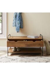Living and Home Modern 2-Drawer Metal and Wood Entry Bench Shoes Storage Shelf in Walnut - thumbnail 3