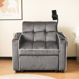 BTM 3-in-1 Expandable Single Sofa Bed with Drink & Phone Holders in Dark Grey - Size: A - thumbnail 3