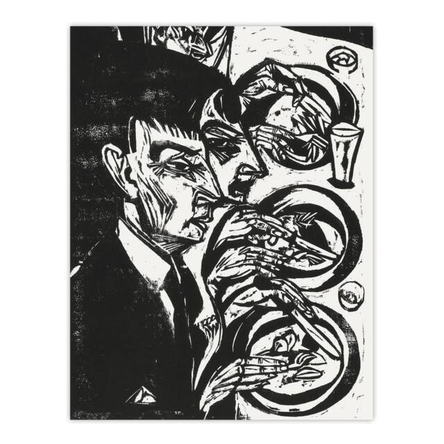 "Artery8 Anxious Nervous People at Dinner Kirchner Wall Art Poster Print in Black - Size: W18"" x H24""" - image 1