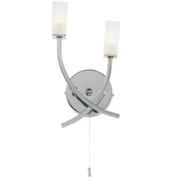 Loops LED Twin Wall Light Modern Chrome Arm & Frosted Oblong Glass Shade Lamp Lighting in Clear - thumbnail 1