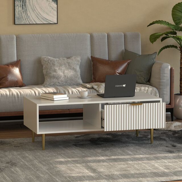 Hygrad Built to Survive Wooden Coffee Table White For Living Room With Storage Drawer - image 1