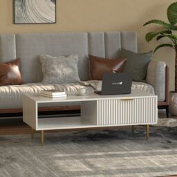 Hygrad Built to Survive Wooden Coffee Table White For Living Room With Storage Drawer - thumbnail 2