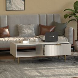Hygrad Built to Survive Wooden Coffee Table White For Living Room With Storage Drawer - thumbnail 1