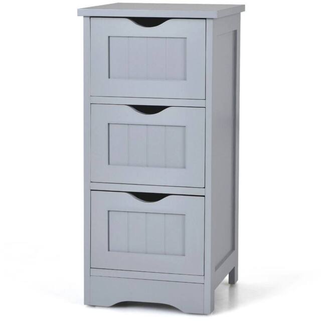 KORVIXA Bathroom Floor Cabinet Wood Storage Cupboard Organizer 3 Drawers in Grey - Size: W700mm x H750mm - image 1