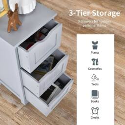 KORVIXA Bathroom Floor Cabinet Wood Storage Cupboard Organizer 3 Drawers in Grey - Size: W700mm x H750mm - thumbnail 5