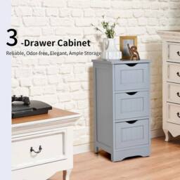 KORVIXA Bathroom Floor Cabinet Wood Storage Cupboard Organizer 3 Drawers in Grey - Size: W700mm x H750mm - thumbnail 3