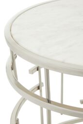 Orsina Marble Top White Side Table, Open Design Frame Bedside Table, Round End Table for Living Room, Lounge, Home in Silver - thumbnail 4