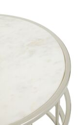 Orsina Marble Top White Side Table, Open Design Frame Bedside Table, Round End Table for Living Room, Lounge, Home in Silver - thumbnail 3