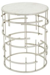 Orsina Marble Top White Side Table, Open Design Frame Bedside Table, Round End Table for Living Room, Lounge, Home in Silver - thumbnail 2