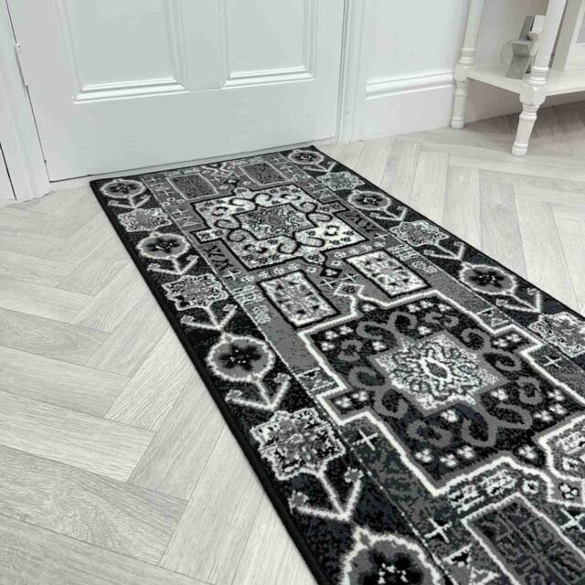 runrug Hallway Carpet Runner Rug - Soft & Comfy, 9mm - 'Abstract' in Black - Size: 60 cm x 150 cm - image 1