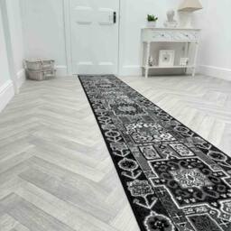 runrug Hallway Carpet Runner Rug - Soft & Comfy, 9mm - 'Abstract' in Black - Size: 60 cm x 150 cm - thumbnail 3