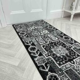 runrug Hallway Carpet Runner Rug - Soft & Comfy, 9mm - 'Abstract' in Black - Size: 60 cm x 150 cm - thumbnail 1