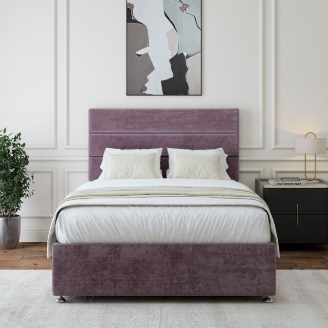 Bedmaster Luxury Velvet 2 Drawer Divan Base & Lined Headboard in Mauve - Size: Small Single - image 1