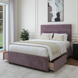 Bedmaster Luxury Velvet 2 Drawer Divan Base & Lined Headboard in Mauve - Size: Small Single - thumbnail 2