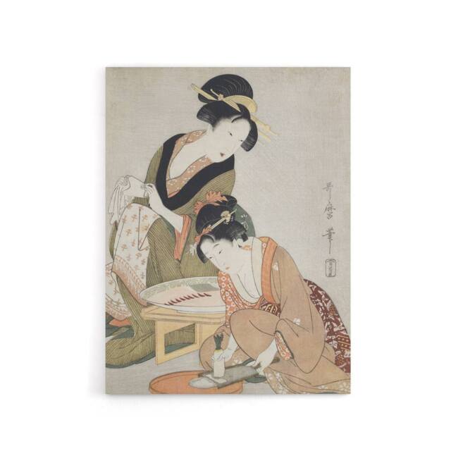 "Artery8 Women Preparing Sashimi Canvas Wall Art Print Utamaro Kitagawa in Khaki - Size: W18"" x H24""" - image 1