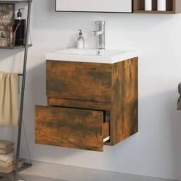 Berkfield Home Sink Cabinet with Built-in Basin Smoked Oak Engineered Wood in Brown
