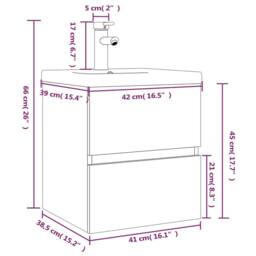 Berkfield Home Sink Cabinet with Built-in Basin Smoked Oak Engineered Wood in Brown - thumbnail 7