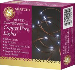 Shatchi 40 LEDs Gold Wire With Cool White LEDs Copper Wire Indoor Battery Operated StringLights - thumbnail 3
