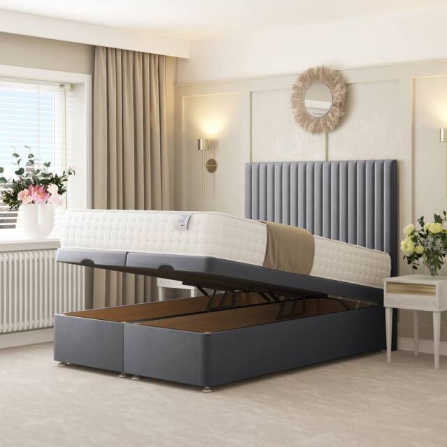 "Bed Choices Khloe Ottoman Upholstered Divan Bed with 54"" Headboard in Grey - Size: Small Double" - image 1