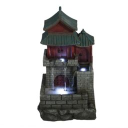 Primrose Japanese House Tiered Water Feature with LED Lights 46cm in Grey