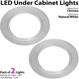 Loops 2x CHROME Round Flush Under Cabinet Kitchen Light & Driver Kit - Natural White LED - thumbnail 3