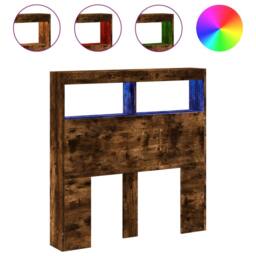 Berkfield Home Headboard Cabinet with LED Smoked Oak 100x17x102 cm in Brown - Size: 100 x 17 x 102 cm - thumbnail 3