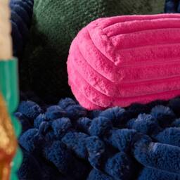 OHS Faux Fur Ribbed Round Bolster Cushion Neck Roll Pillow in Bright Pink - thumbnail 2