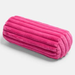OHS Faux Fur Ribbed Round Bolster Cushion Neck Roll Pillow in Bright Pink - thumbnail 4