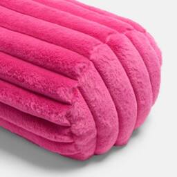 OHS Faux Fur Ribbed Round Bolster Cushion Neck Roll Pillow in Bright Pink - thumbnail 5