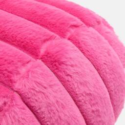 OHS Faux Fur Ribbed Round Bolster Cushion Neck Roll Pillow in Bright Pink - thumbnail 6