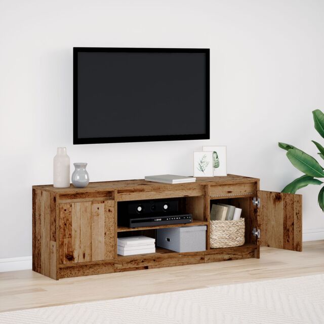 Berkfield Home TV Cabinet with LED - Old Wood, 139.5x34x50 cm, Made from Engineered Wood in Brown - Size: 139.5x34x50 cm - image 1