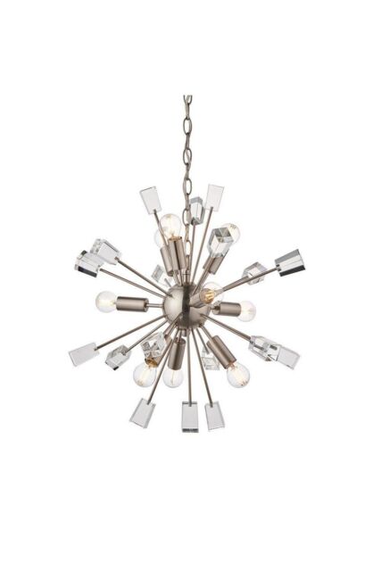 Netlighting Miro 9 Light Ceiling Pendant Satin Nickel Plate & Clear Crystal Glass E14 - image 1