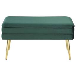 Wyld and Coco Dark Green Velvet Storage Bench - Gold-Toned Legs - thumbnail 3