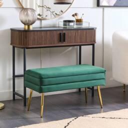 Wyld and Coco Dark Green Velvet Storage Bench - Gold-Toned Legs - thumbnail 1