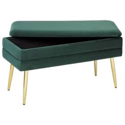 Wyld and Coco Dark Green Velvet Storage Bench - Gold-Toned Legs - thumbnail 5