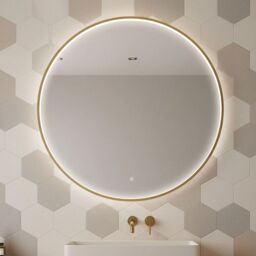 Balterley Round Inset Framed LED Mirror with Demister Pad, 800mm - Brushed Brass in Metallics - thumbnail 8