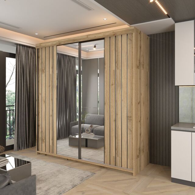 Sliding Wardrobes 4U Monali Sliding Door Wardrobe 200cm X 217cm in Light Brown - Size: 200 cm X 217 cm - image 1