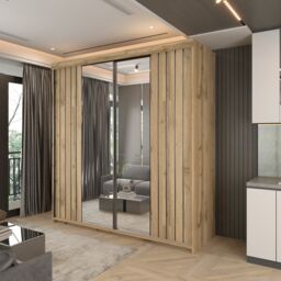 Sliding Wardrobes 4U Monali Sliding Door Wardrobe 200cm X 217cm in Light Brown - Size: 200 cm X 217 cm