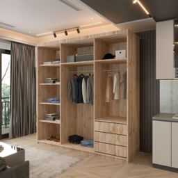 Sliding Wardrobes 4U Monali Sliding Door Wardrobe 200cm X 217cm in Light Brown - Size: 200 cm X 217 cm - thumbnail 3