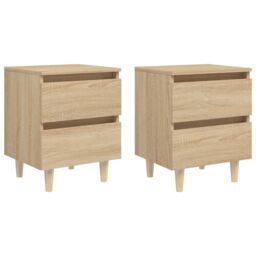 Berkfield Home Bed Cabinets & Solid Pinewood Legs 2 pcs Sonoma Oak 40x35x50 cm in Brown - Size: 40 x 35 x 50 cm - thumbnail 1