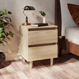 Berkfield Home Bed Cabinets & Solid Pinewood Legs 2 pcs Sonoma Oak 40x35x50 cm in Brown - Size: 40 x 35 x 50 cm - thumbnail 2