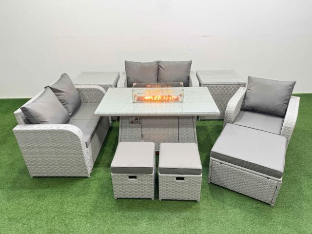 Fimous High Back Poly Rattan Garden Furniture Set w/ Reclining Chair Loveseat Sofa Firepit Dining Table Indoor Outdoor Patio Set 3 Stools 2 Side - image 1
