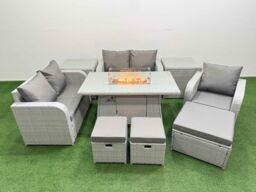 Fimous High Back Poly Rattan Garden Furniture Set w/ Reclining Chair Loveseat Sofa Firepit Dining Table Indoor Outdoor Patio Set 3 Stools 2 Side - thumbnail 1