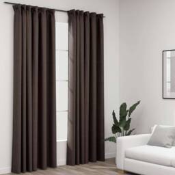 Berkfield Home Linen-Look Blackout Curtains with Hooks 2 pcs Taupe 140x225 cm in Dark Brown - thumbnail 2