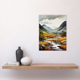 "Artery8 Glencoe Valley Oil Painting Scotland Majestic Mountain Range & River Coe Unframed Wall Art Print Poster Home Decor Premium - Size: W12"" x H16""" - thumbnail 4